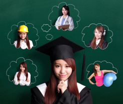 Smile student woman graduating and think her future and job, asian beauty