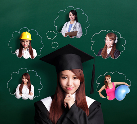 Smile student woman graduating and think her future and job, asian beauty